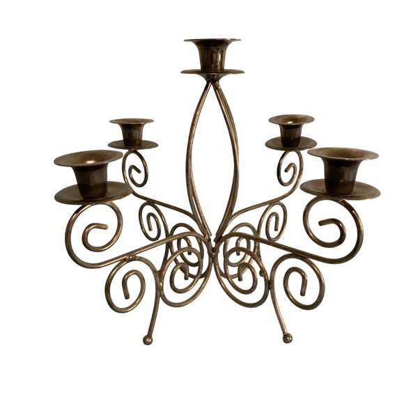 Vintage Large Gold Tone Metal Candelabra Centerpiece - Picture 1 of 9
